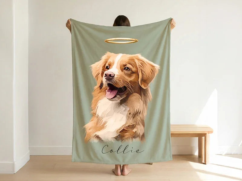 Custom Pet Portrait Soft Fleece Blanket in 16 Colors