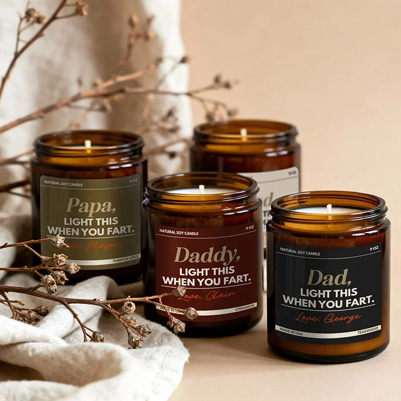 Custom Soy Candle for Dad with Funny Light When You Fart Label