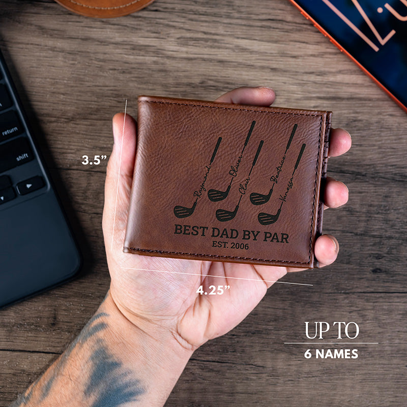 Engraved Wallet for Golfer Dad, Up to 6 Names
