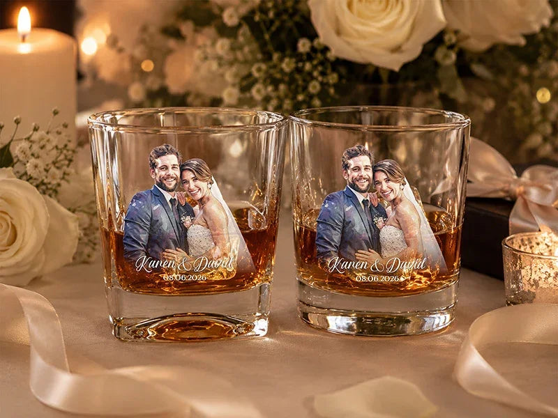 Personalized Wedding Photo Whiskey Glass