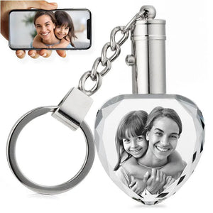 3D Heart Crystal Photo Engraving Keychain with Light - GiftShire