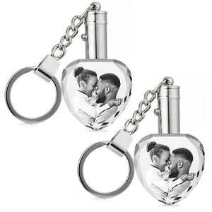 3D Heart Crystal Photo Engraving Keychain with Light - GiftShire