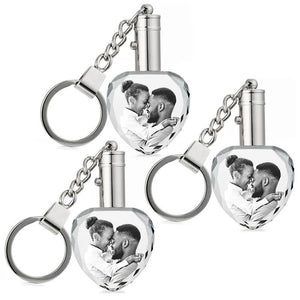 3D Heart Crystal Photo Engraving Keychain with Light - GiftShire