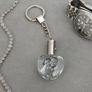3D Heart Crystal Photo Engraving Keychain with Light - GiftShire