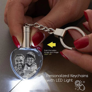 3D Heart Crystal Photo Engraving Keychain with Light - GiftShire