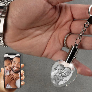 3D Heart Crystal Photo Engraving Keychain with Light - GiftShire