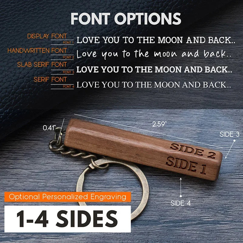 4-Sided Personalized Keychain - Wooden Rectangular Bar