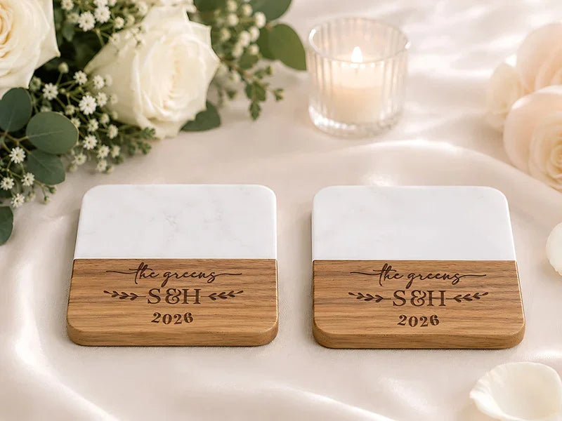 Half Marble Half Wood Custom Coasters