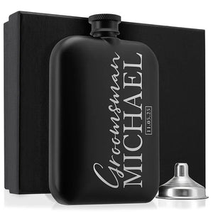 Custom Engraved Round Black Groomsman Flask - GiftShire