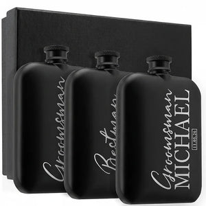 Custom Engraved Round Black Groomsman Flask - GiftShire