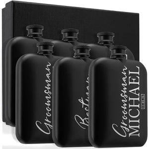Custom Engraved Round Black Groomsman Flask - GiftShire