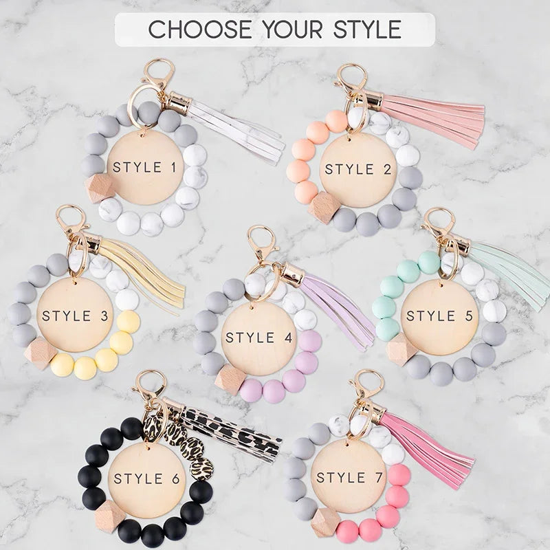 Bead Wristlet Personalized Name Tag on Keychain for Women - GiftShire