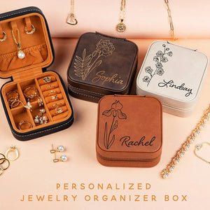 Birth Flower engraved Jewelry Travel Case with Her Name - GiftShire