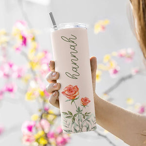 Birth Flower Printed Skinny Tumbler - GiftShire