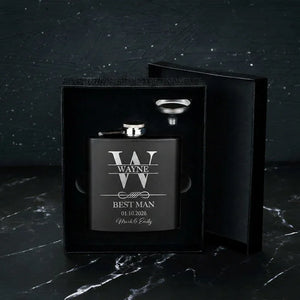 Black Metal Custom Flask, Gift for Groomsman - GiftShire