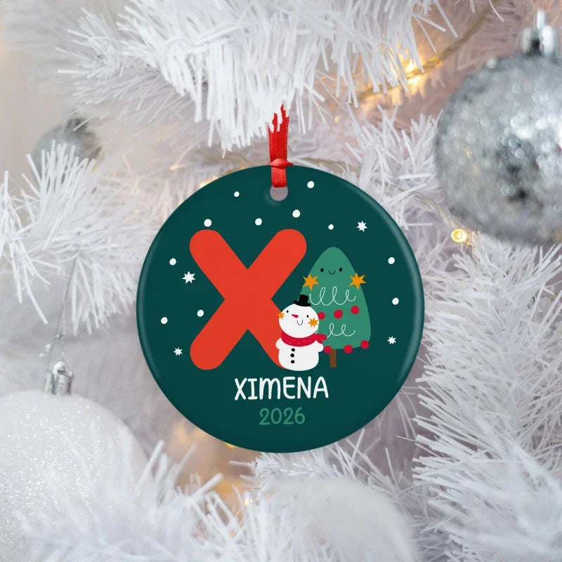 Christmas Red Initial Ornament with Custom Name