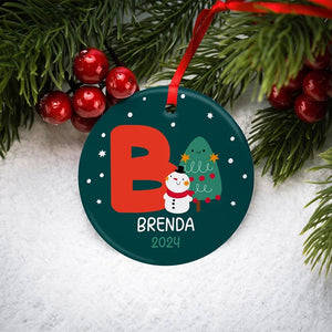Christmas Red Initial Ornament with Custom Name - GiftShire