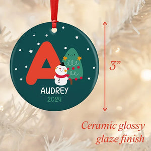 Christmas Red Initial Ornament with Custom Name - GiftShire