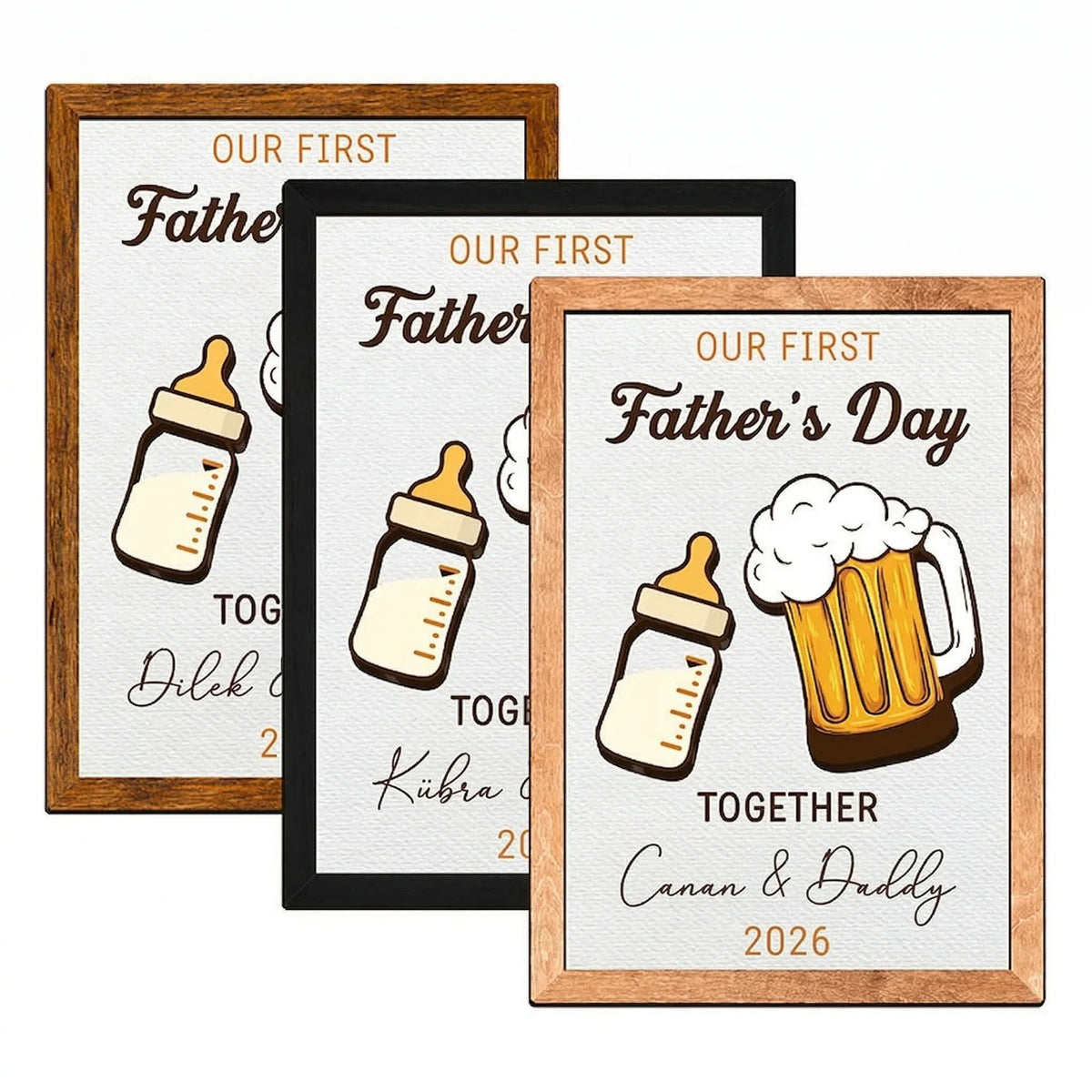 Custom 1st Father's Day Frame as Dad's Beer & Baby Bottle