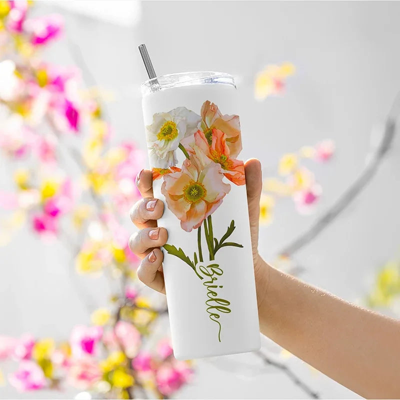 Custom Birth Flower Tumblers 20 Oz – Gifts For Women’s Birthday