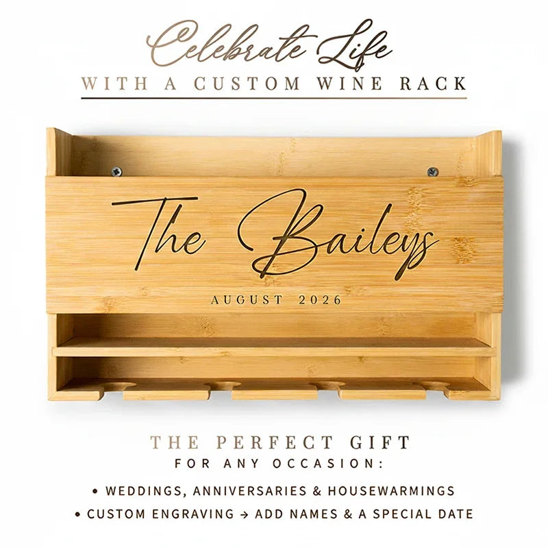 Custom Engraved Wood Bottle & Glass Holder - Home Decor Gift