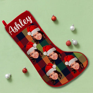 Custom Face Stocking with Christmas Hat - GiftShire