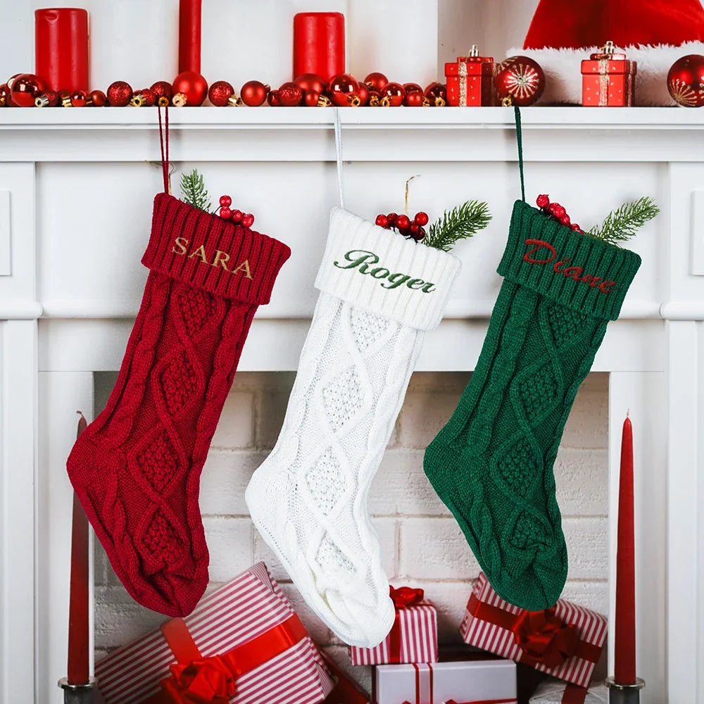 Custom Knit Christmas Stocking with Embroidered Name - GiftShire