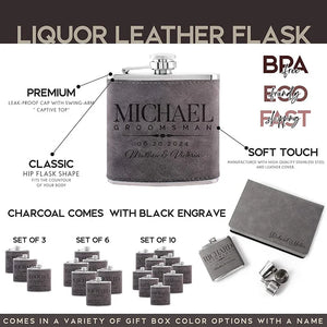 Custom Leather Groomsman Flask, Gift for Wedding - GiftShire