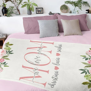 We Love You Mom Cuddly Blanket with Custom Kids Name - GiftShire
