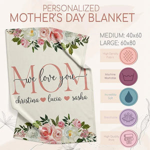 We Love You Mom Cuddly Blanket with Custom Kids Name - GiftShire