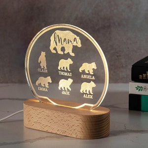 Custom Mama Bear Night Light With Cubs - GiftShire