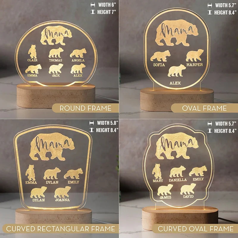 Custom Mama Bear Night Light With Cubs - GiftShire