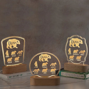 Custom Mama Bear Night Light With Cubs - GiftShire