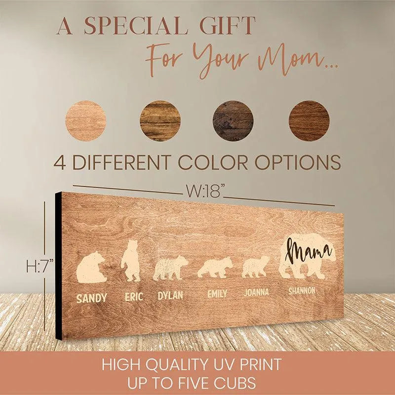 Personalized Mama Bear & Cubs Engraved Wood Sign with Names - GiftShire