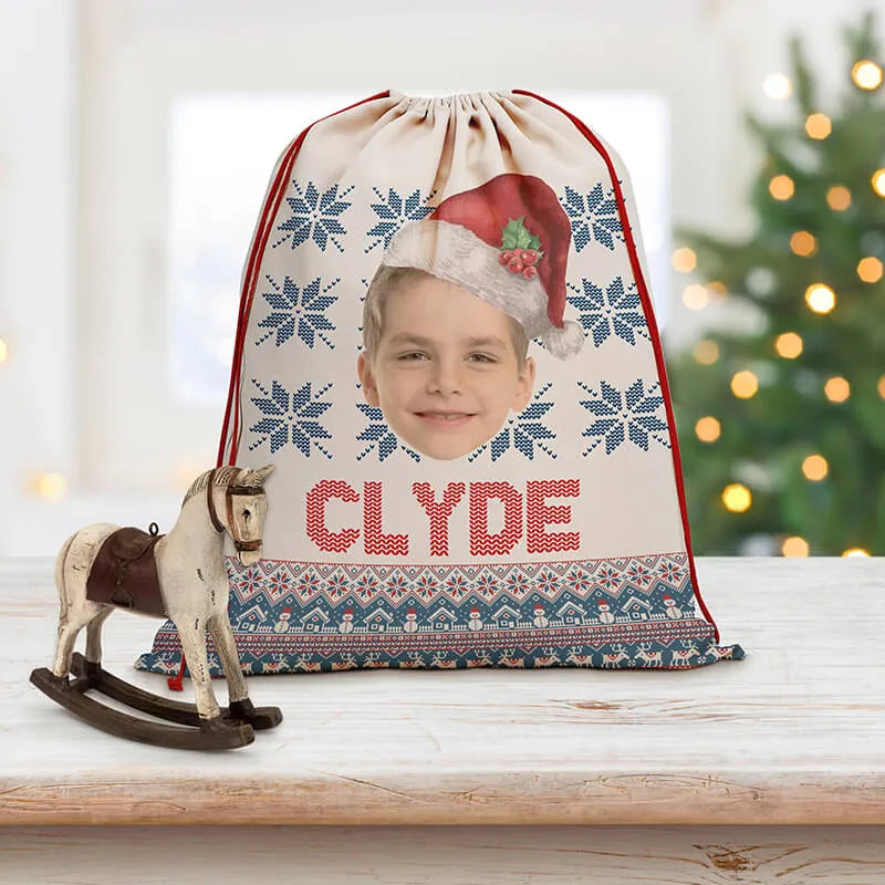 Custom Photo Christmas Santa Sack with Child's Face & Name