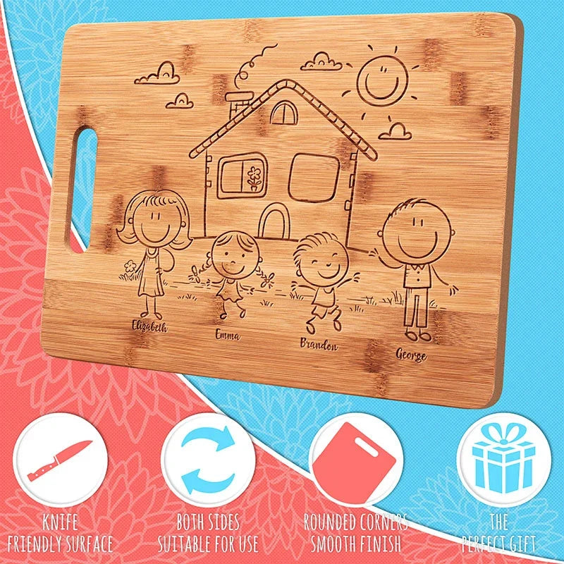Doodle Engraved Cutting Board - Create Your Doodle Family - GiftShire