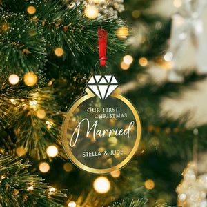 First Christmas Engaged Custom Ring Ornament - GiftShire