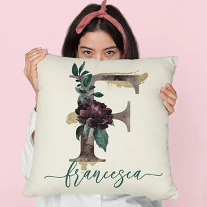 First Letter Initial Pillow with Name - 16x16 Canvas - GiftShire