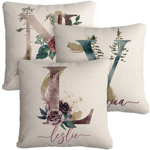 First Letter Initial Pillow with Name - 16x16 Canvas - GiftShire