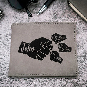 Fist Bump Engraved Wallet for Dad - Personalize up to 5 Kids - GiftShire