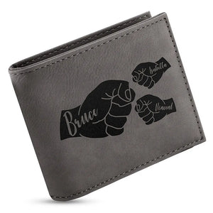 Fist Bump Engraved Wallet for Dad - Personalize up to 5 Kids - GiftShire