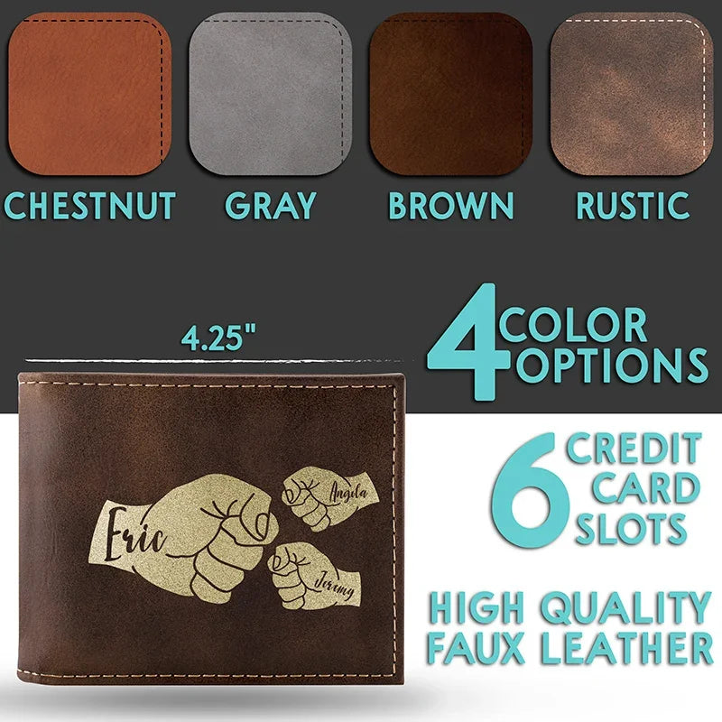 Fist Bump Engraved Wallet for Dad - Personalize up to 5 Kids - GiftShire