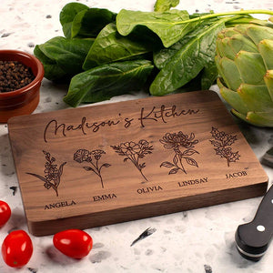 Grandma's Cutting Board - Birth Flower with Kids Names - GiftShire