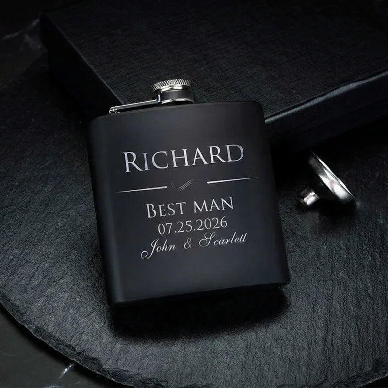 Personalized Groomsmen Flask, Custom Black Flask, Gift for Men - GiftShire