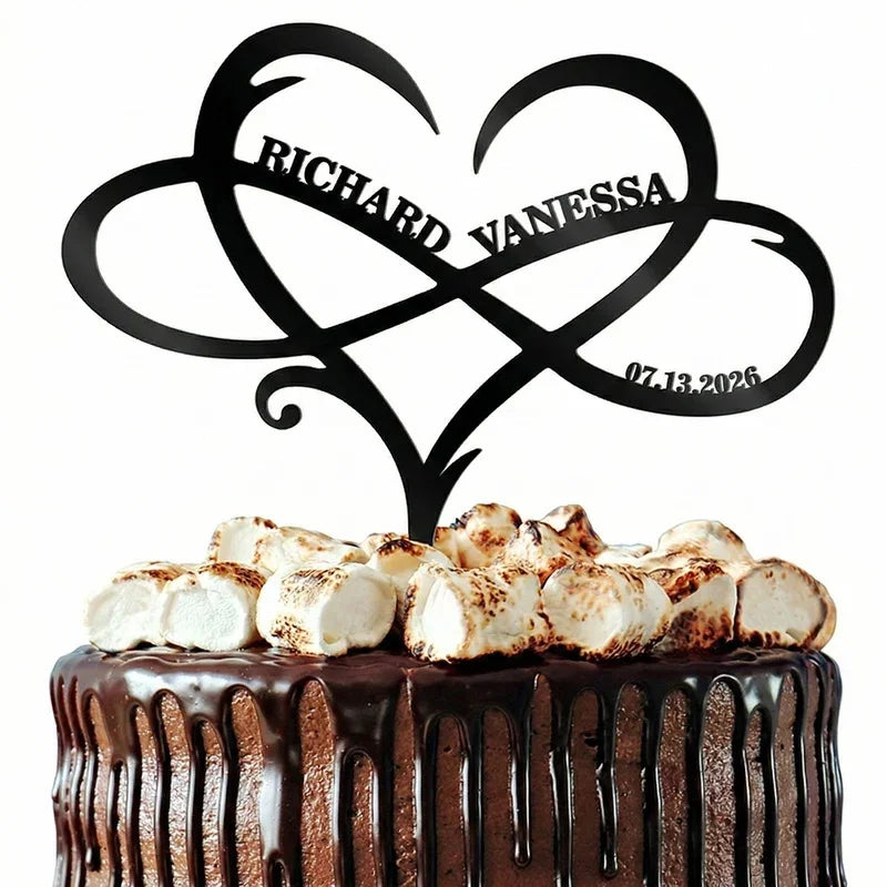 Infinity Heart Cake Toppers with Name Customization