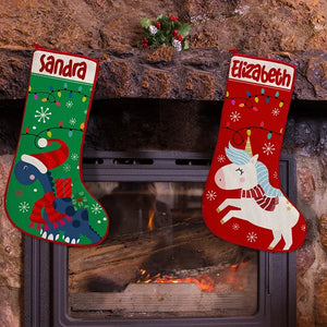 Kids Personalized Christmas Stockings with Green and Red - GiftShire