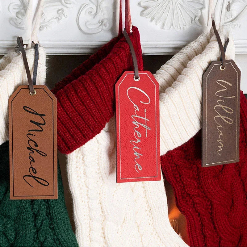 Leather Engraved Stocking Name Tag Gift for the Mantle