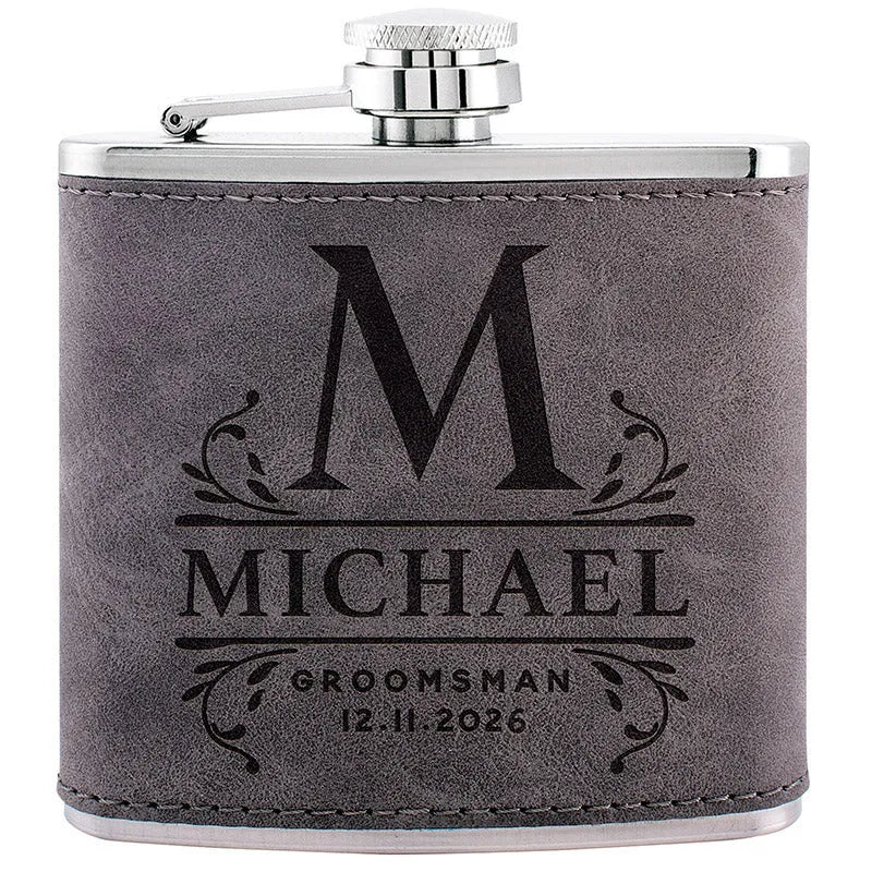 Men's Leather-Wrapped Monogrammed Personalized Flask