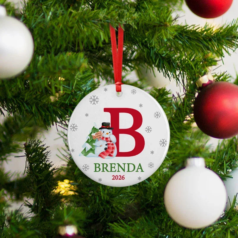 Merry Christmas Initial Ornament with Personalized Name