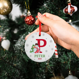 Merry Christmas Initial Ornament with Personalized Name - GiftShire